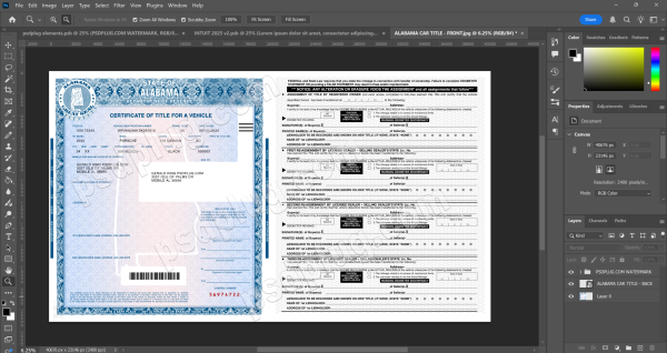Alabama (AL) Car Title Editable Psd Template