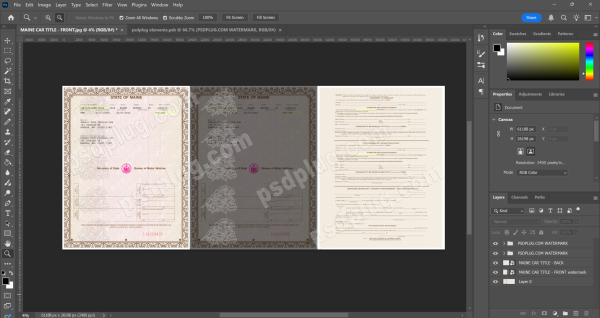 Maine (ME) Car Title Editable Psd Template