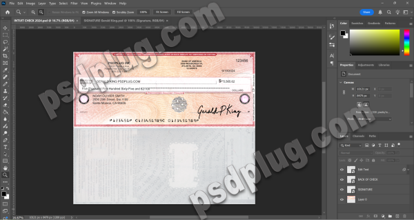 Intuit Check Editable Psd Template Front & Back V1