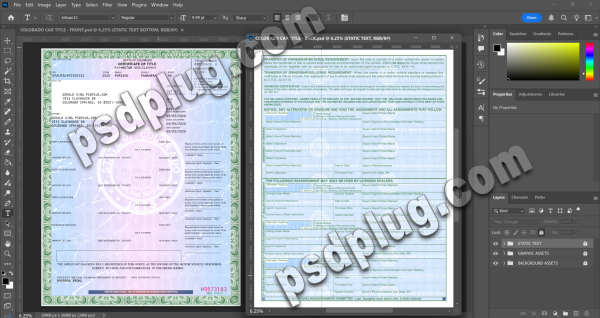 Colorado (CO) Car Title Editable Psd Template V1