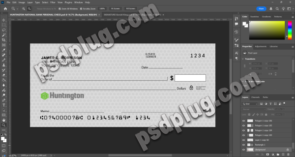 Huntington Personal Check Editable Psd Template Front & Back