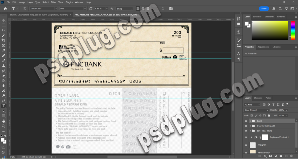 PNC Antique Personal Check Editable Psd Template Front & Back